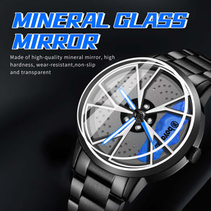 Spinning Car Watch with Stainless Steel Band Waterproof Japanese Quartz Wrist Watch
