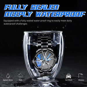 Spinning Car Watch with Stainless Steel Band Waterproof Japanese Quartz Wrist Watch