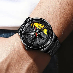 Car Rim Watch-Waterproof Stainless Steel Japanese Quartz Wrist Watch