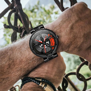 Car Wheel Watch-Waterproof Stainless Steel Japanese Quartz Wrist Watch Sports Men’s Watches