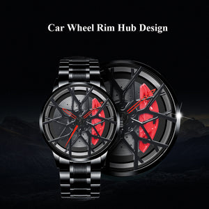 Car Wheel Watch-Waterproof Stainless Steel Japanese Quartz Wrist Watch Sports Men’s Watches