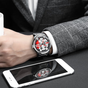 Car Rim Watch-Waterproof Stainless Steel Japanese Quartz Wrist Watch Sports Men’s Watches(Silver-HD)