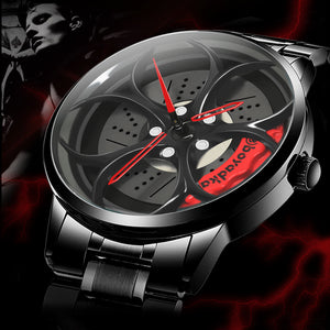 Car Rim Watch-Waterproof Stainless Steel Japanese Quartz Wrist Watch Sports Men’s Watches(Red)