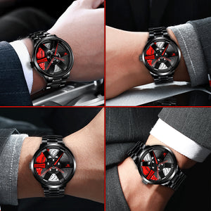 Car Wheel Watch-Waterproof Stainless Steel Japanese Quartz Wrist Watch Sports Men’s Watches