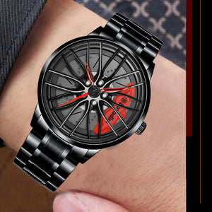 Car Rim Watch-Waterproof Stainless Steel Japanese Quartz Wrist Watch Sports Men’s Watches
