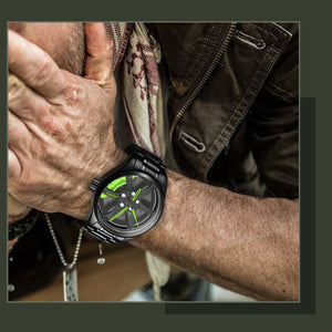 Car Rim Watch-Waterproof Stainless Steel Japanese Quartz Wrist Watch Sports Men’s Watches