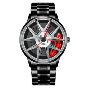 Car Wheel Watch-Waterproof Stainless Steel Japanese Quartz Wrist Watch(Silver)